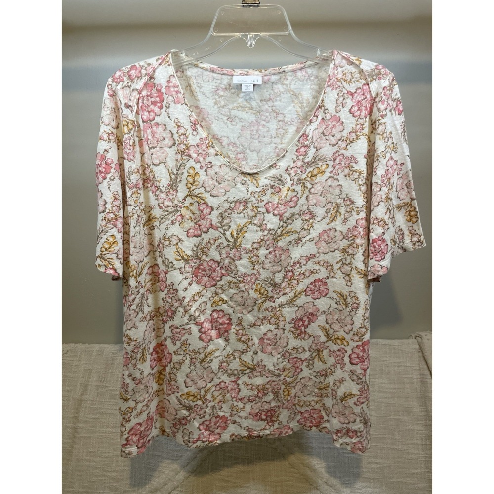 J Jill Love Linen 100% Linen Floral Blouse Top Breathable Spring XL Cottagecore